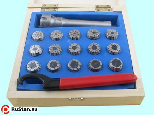 Патрон Цанговый с хв-ком цилиндрическим С25 с набором цанг ER25 из 15шт d2-16мм (100L-ER25-15PCS) "CNIC" фото №1