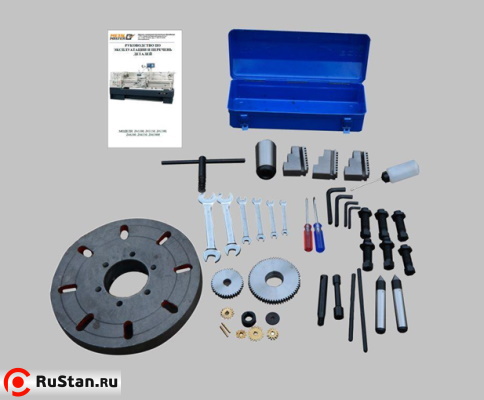 В ЗИП входят ключи, масленка, обратные каленые кулачки, неподвижный центр МТ №4, конус-переходник с МТ-6 на МТ-4, сменные шестерни для гитары, планшайба, набор ключей и руководство пользователя. фото №19 METAL MASTER Z46150 фото №19